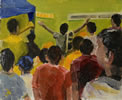 Spectators 8in x 10in oil on board by christina pierce, cricket artist